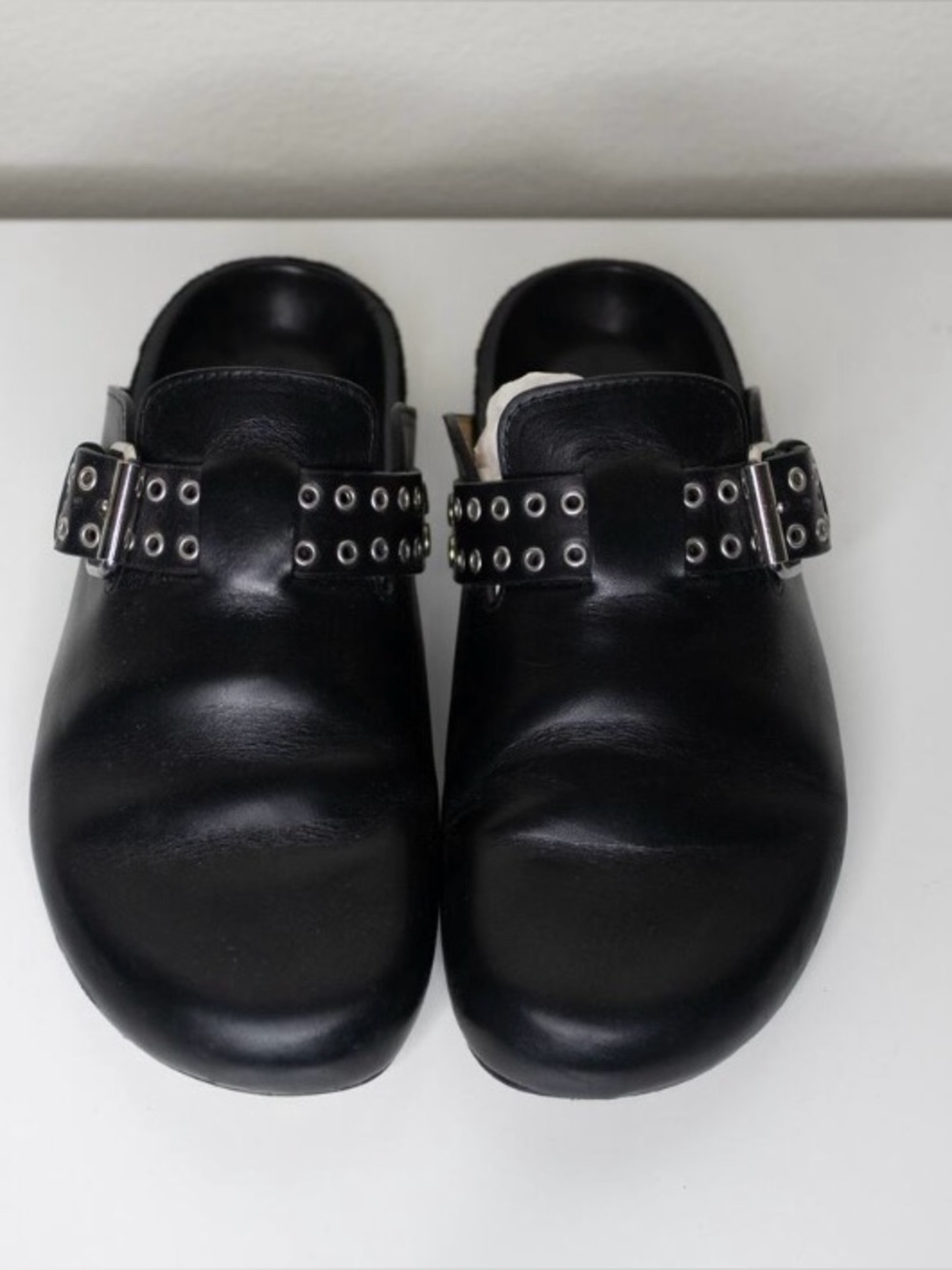Isabel Marant Mirvin Mule Black Leather Eyelets Grommet Slip On Edgy SZ 7 US